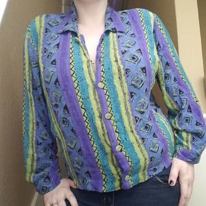 Vintage Solitaire Geometric Print Button Up Shirt